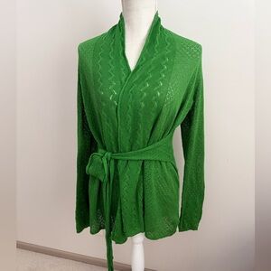 Knitted & Knotted Anthropologie Kelly Green Belted Cardigan Size Medium
